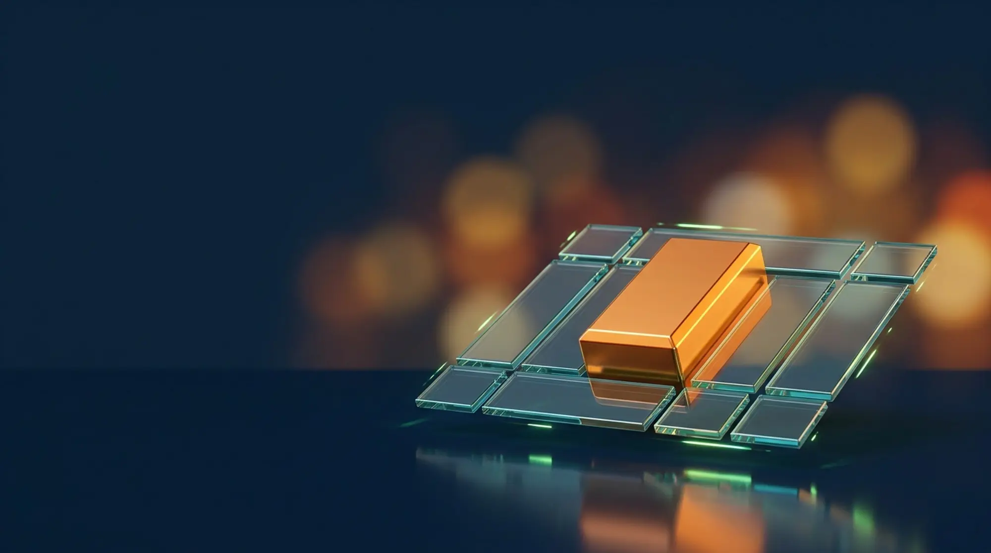 Custom blocks or page builders?: Easier, safer editing. An orange block sliding into a glass page layout grid