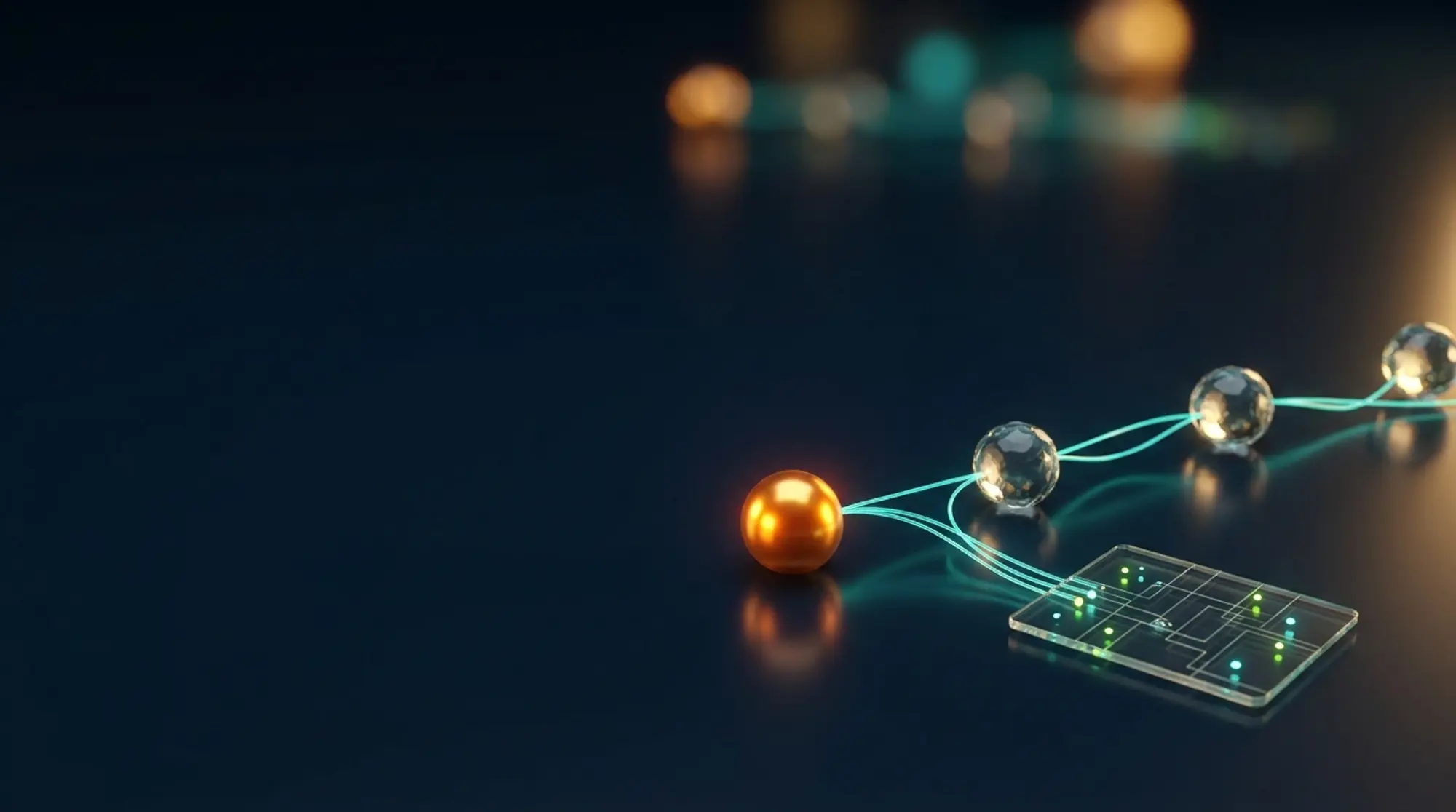 From form to booked call: No more copy and paste. An orange node connected by glowing wires to glass nodes and a calendar